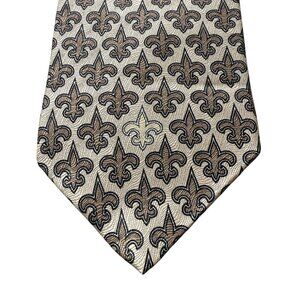 Vintage NFL New Orleans Saints Silk Tie Fleur-De-Lis Beige Black Who Dat USA